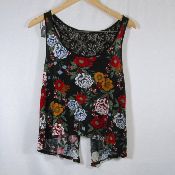 Ambiance Womens Multi-colored Floral Tank Top with Black Lace Size Med P… - Picture 1 of 3